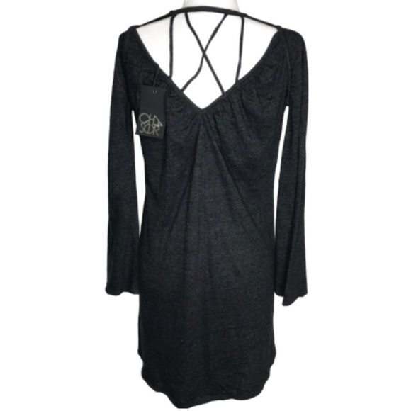 CHASER | NWT Charcoal Grey Long Sleeve Caged Neck Dress Women’s Size Medium - Picture 3 of 8
